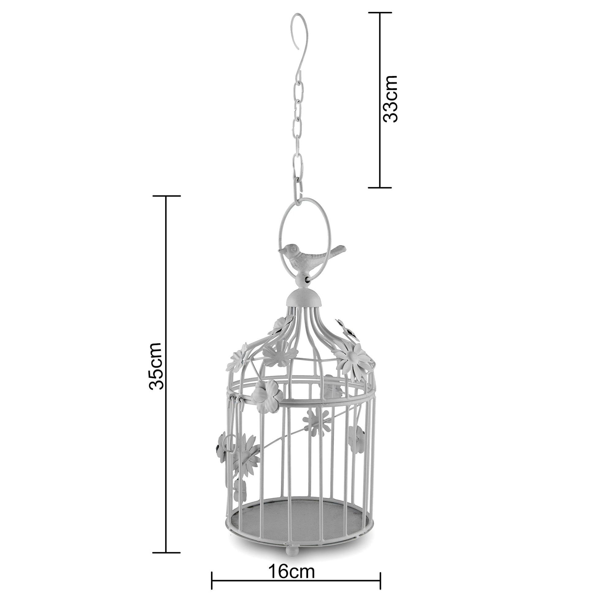 Modern Style Iron Decorative White Bird Cage Small with Hanging Chain Tabletop or Hanging Tealight Holder Candle Holder with Cork String Light