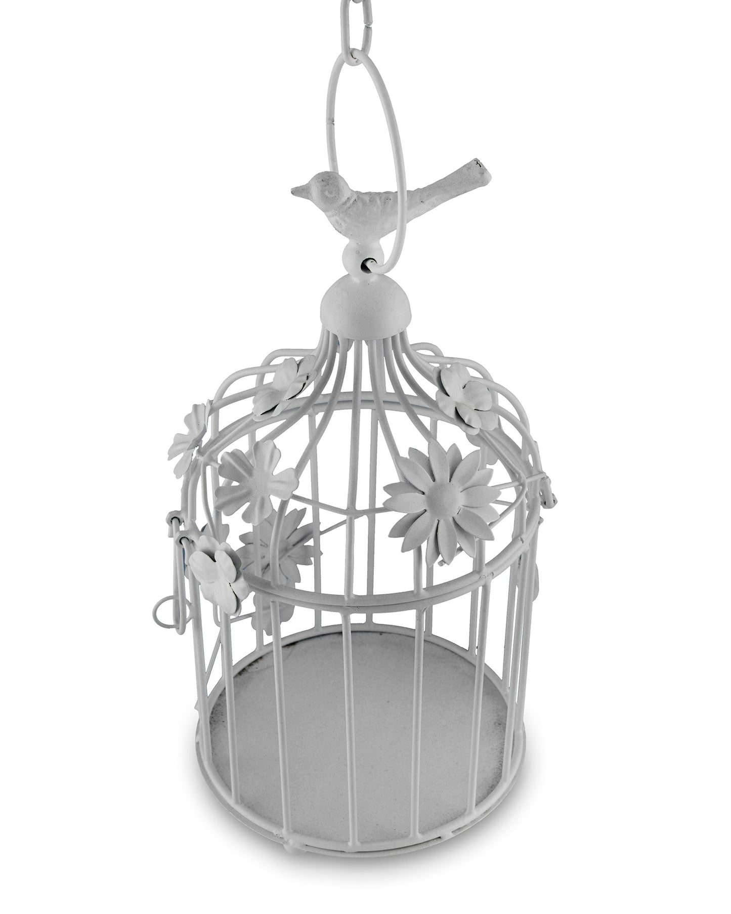 Modern Style Iron Decorative White Bird Cage Small with Hanging Chain Tabletop or Hanging Tealight Holder Candle Holder with Cork String Light