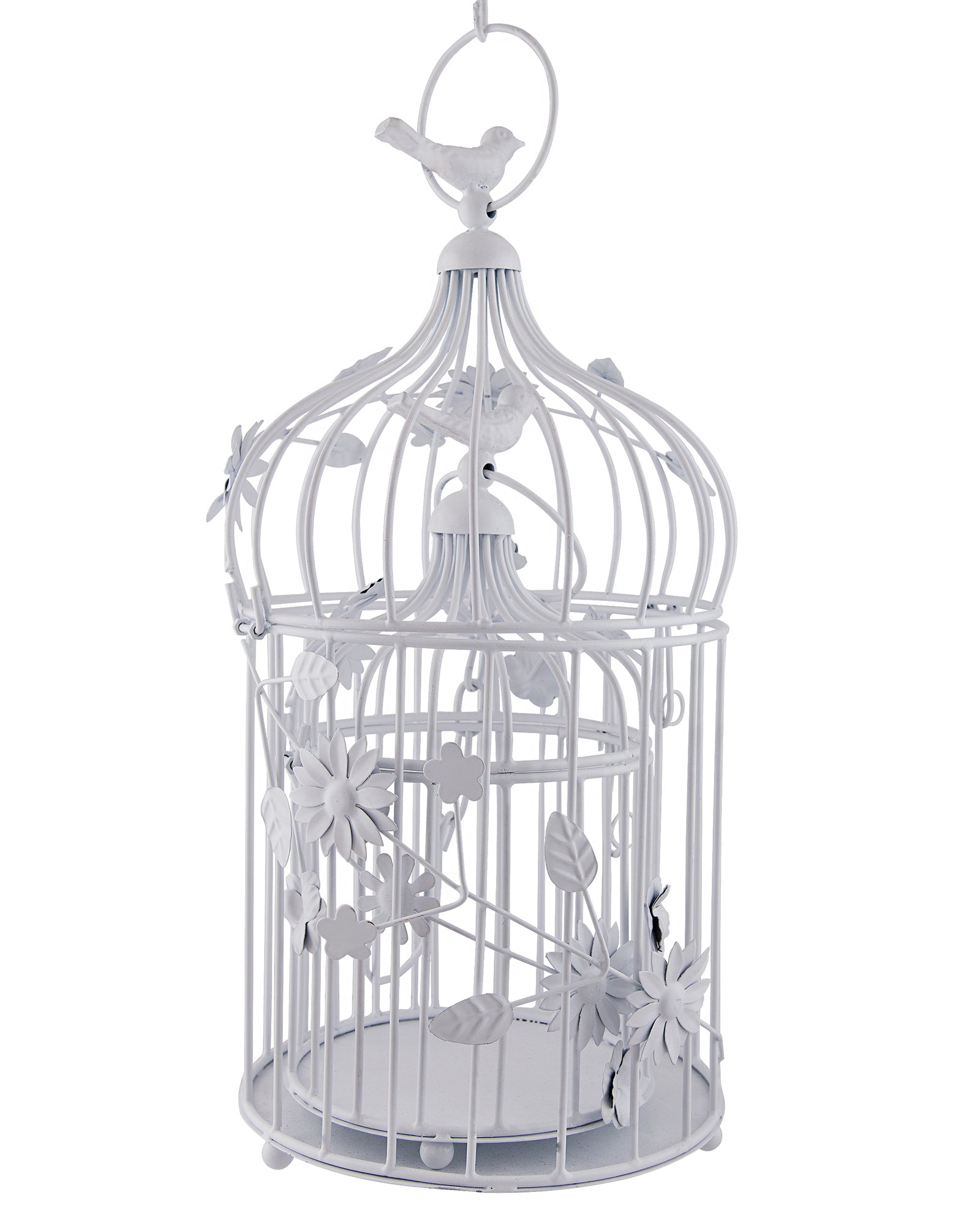 Set of 2 Modern Style Iron Decorative White Bird Cage with Hanging Chain Tabletop or Hanging Tealight Holder Candle Holder with Cork String Light