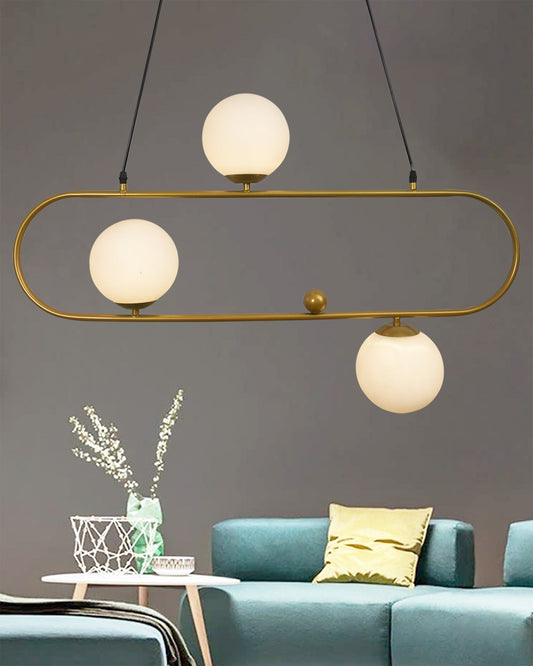 April in Paris Golden Oval Chandelier with Frosted Glass, 3 Light Pendant Light