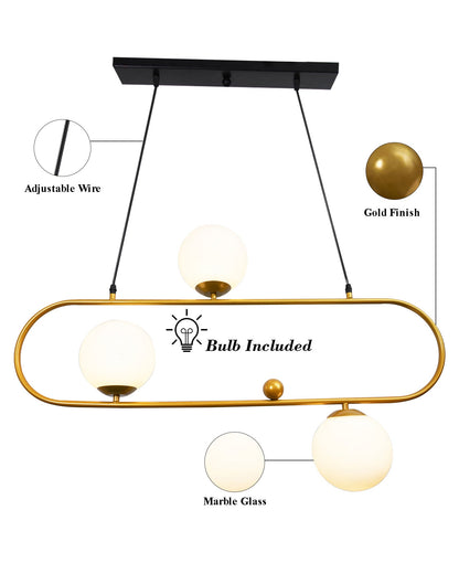 April in Paris Golden Oval Chandelier with Frosted Glass, 3 Light Pendant Light