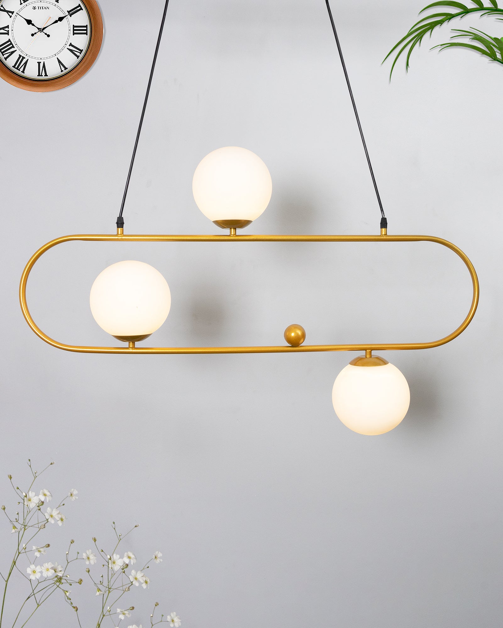 April in Paris Golden Oval Chandelier with Frosted Glass, 3 Light Pendant Light