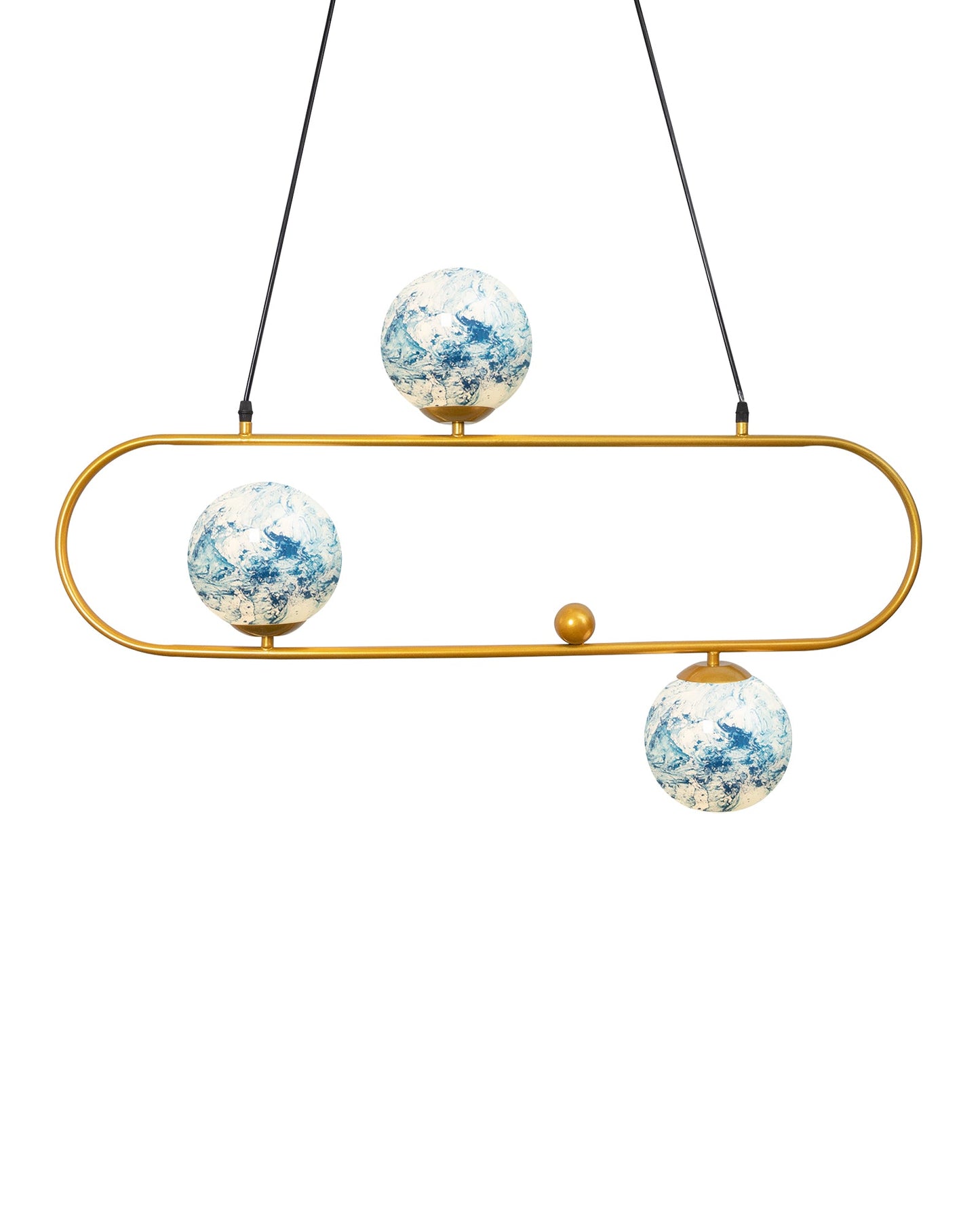 April in Paris Golden Oval Chandelier with Frosted Glass, 3 Light Pendant Light