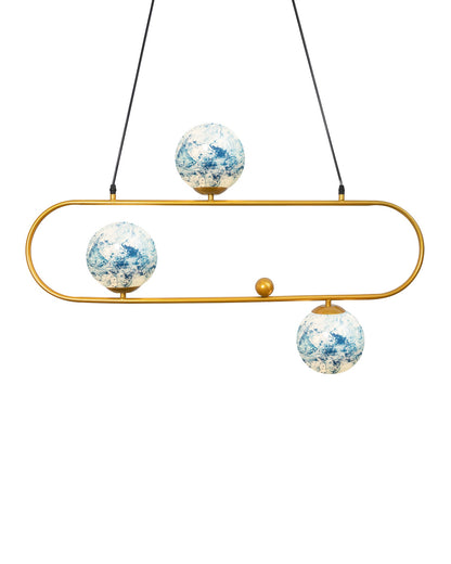 April in Paris Golden Oval Chandelier with Frosted Glass, 3 Light Pendant Light