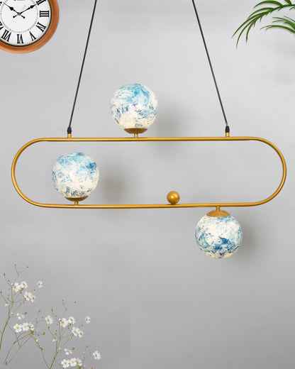 April in Paris Golden Oval Chandelier with Frosted Glass, 3 Light Pendant Light