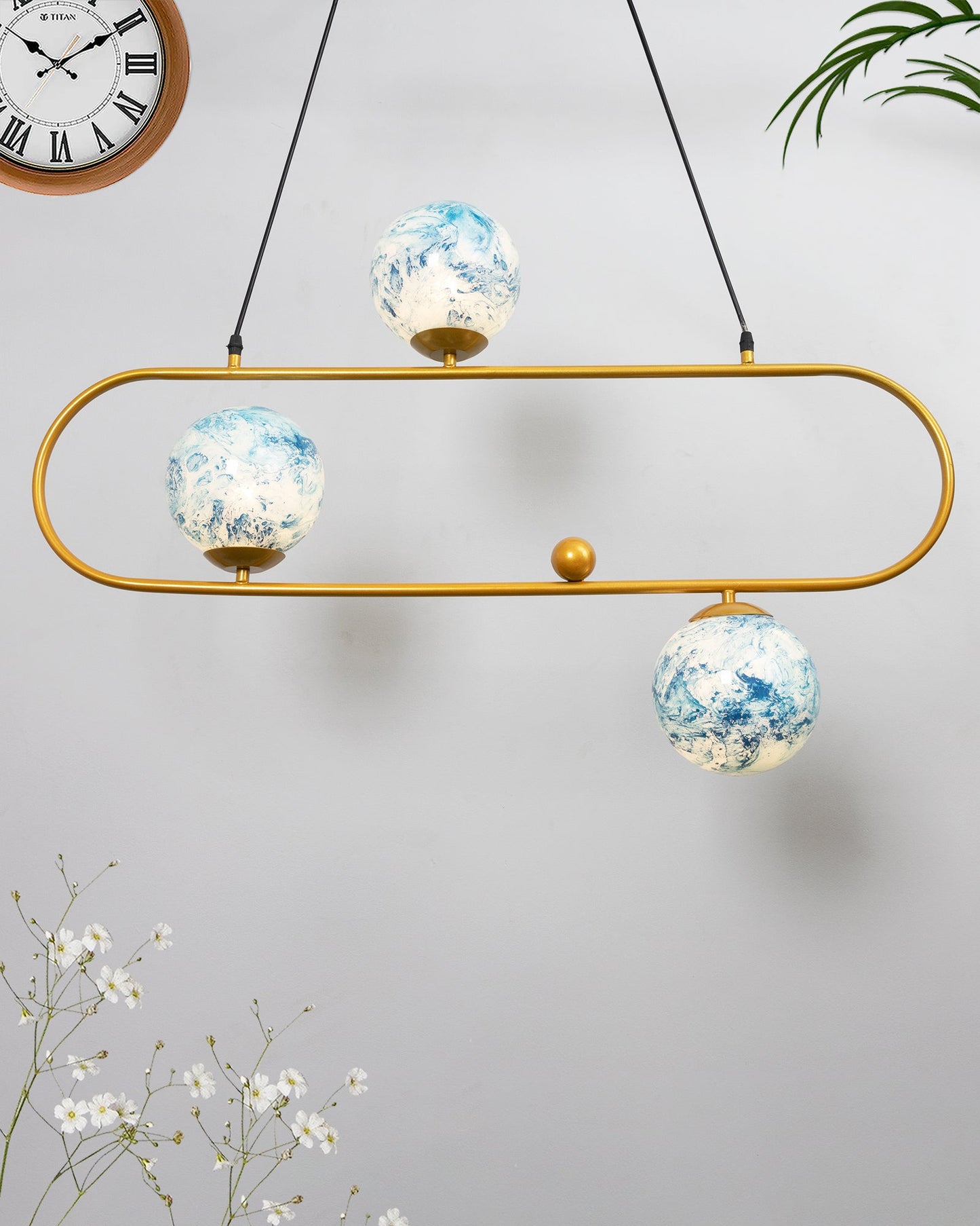 April in Paris Golden Oval Chandelier with Frosted Glass, 3 Light Pendant Light