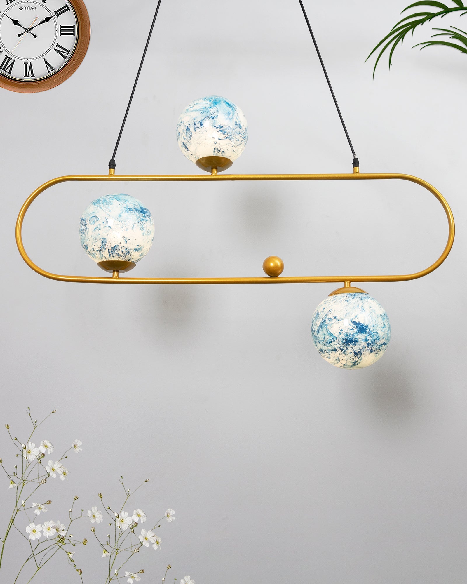 April in Paris Golden Oval Chandelier with Frosted Glass, 3 Light Pendant Light
