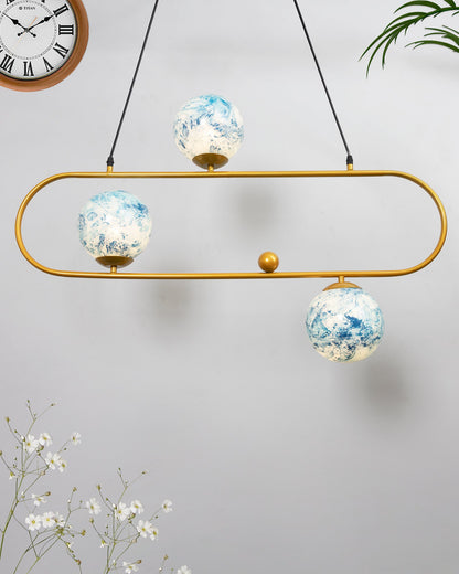 April in Paris Golden Oval Chandelier with Frosted Glass, 3 Light Pendant Light