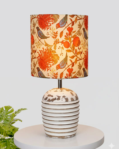 Modern Table Lamp, Wooden Base Modern Fabric Lampshade for Home Office Cafe Restaurant, Ribbed Basket