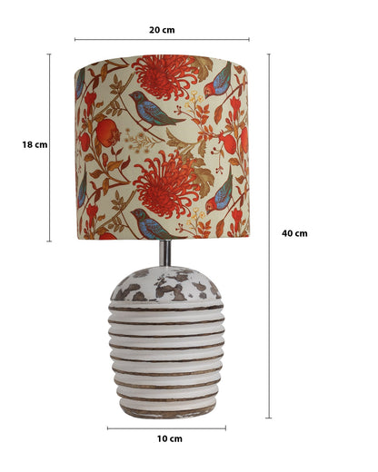 Modern Table Lamp, Wooden Base Modern Fabric Lampshade for Home Office Cafe Restaurant, Ribbed Basket