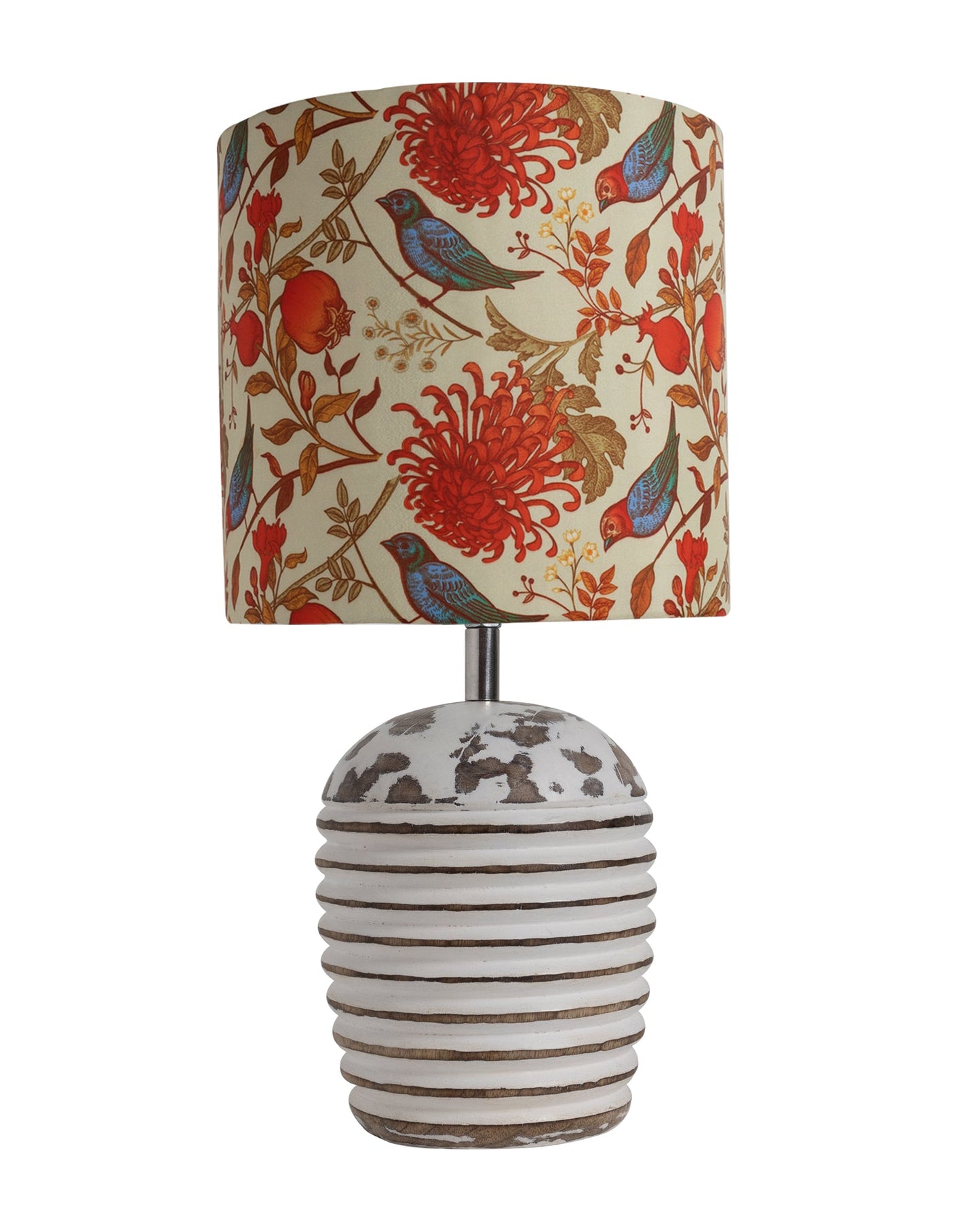 Modern Table Lamp, Wooden Base Modern Fabric Lampshade for Home Office Cafe Restaurant, Ribbed Basket