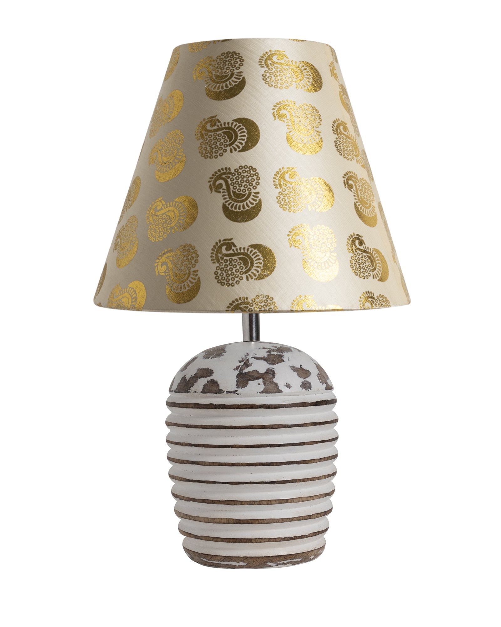 Modern Table Lamp, Wooden Base Modern Fabric Lampshade for Home Office Cafe Restaurant, Ribbed Basket