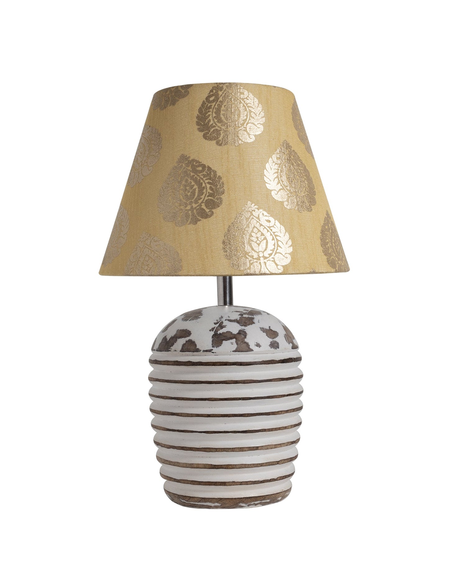 Modern Table Lamp, Wooden Base Modern Fabric Lampshade for Home Office Cafe Restaurant, Ribbed Basket