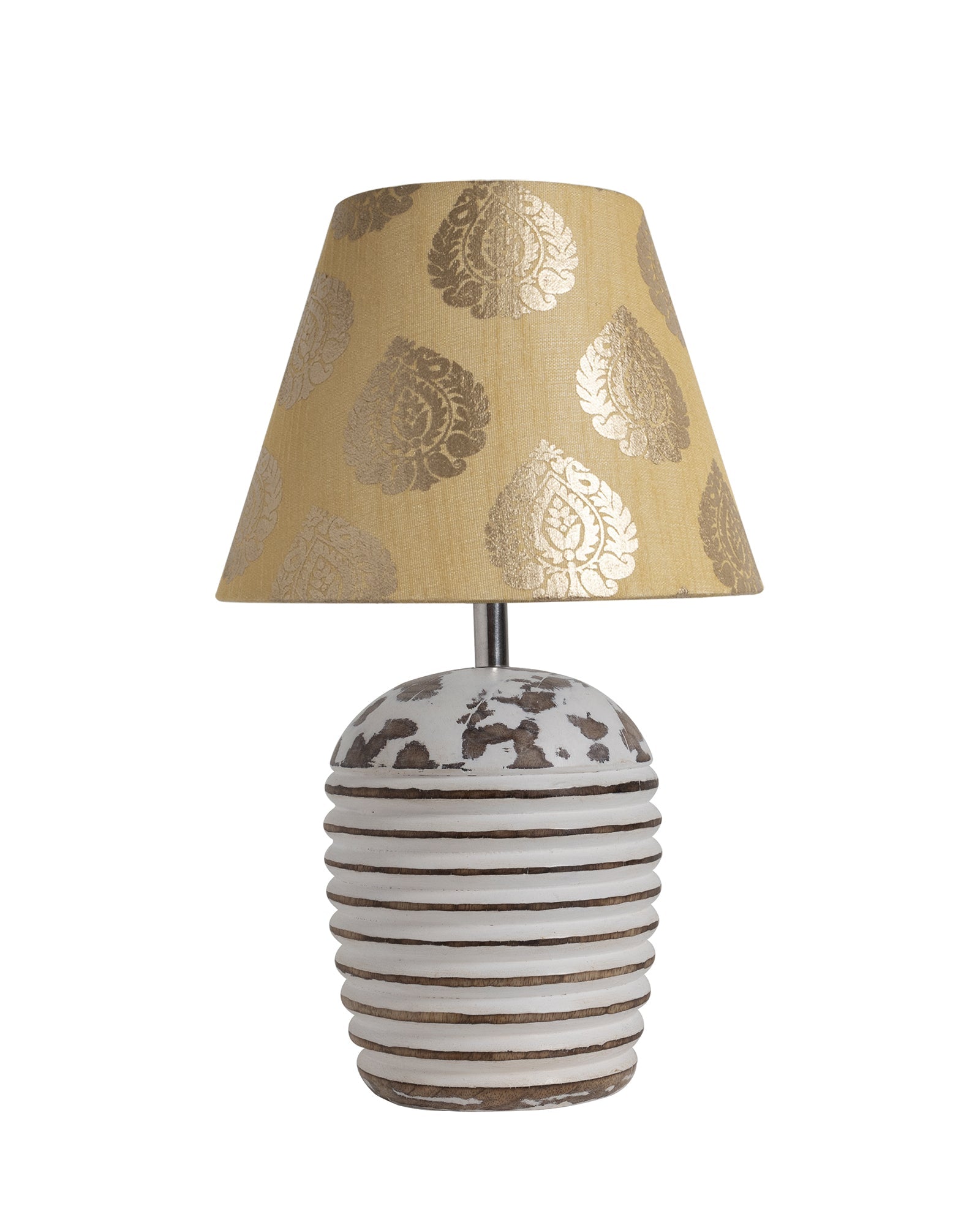 Modern Table Lamp, Wooden Base Modern Fabric Lampshade for Home Office Cafe Restaurant, Ribbed Basket