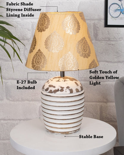 Modern Table Lamp, Wooden Base Modern Fabric Lampshade for Home Office Cafe Restaurant, Ribbed Basket