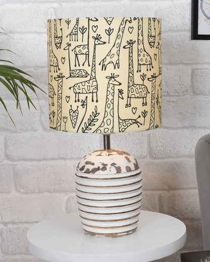 Modern Table Lamp, Wooden Base Modern Fabric Lampshade for Home Office Cafe Restaurant, Ribbed Basket