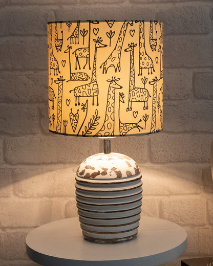 Modern Table Lamp, Wooden Base Modern Fabric Lampshade for Home Office Cafe Restaurant, Ribbed Basket