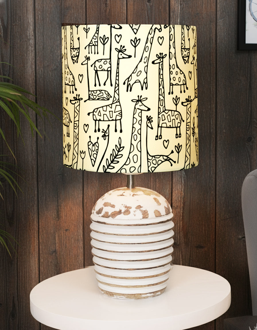 Modern Table Lamp, Wooden Base Modern Fabric Lampshade for Home Office Cafe Restaurant, Ribbed Basket