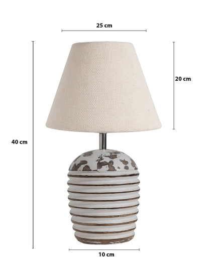 Modern Table Lamp, Wooden Base Modern Fabric Lampshade for Home Office Cafe Restaurant, Ribbed Basket