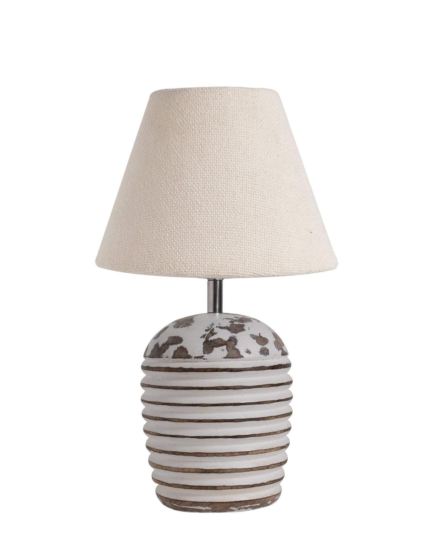 Modern Table Lamp, Wooden Base Modern Fabric Lampshade for Home Office Cafe Restaurant, Ribbed Basket
