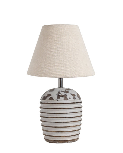 Modern Table Lamp, Wooden Base Modern Fabric Lampshade for Home Office Cafe Restaurant, Ribbed Basket