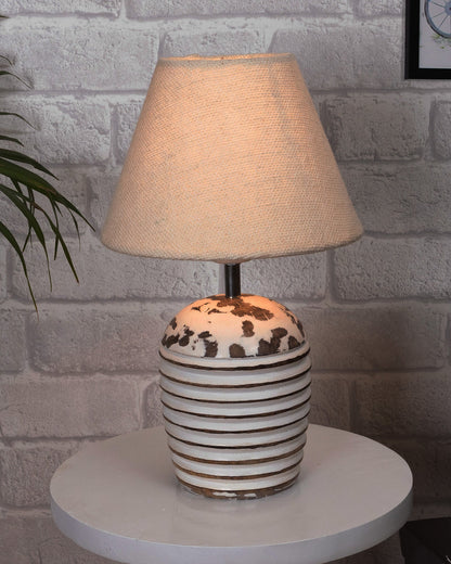 Modern Table Lamp, Wooden Base Modern Fabric Lampshade for Home Office Cafe Restaurant, Ribbed Basket