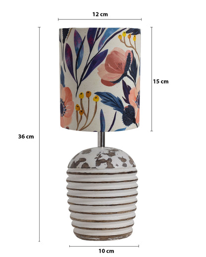 Modern Table Lamp, Wooden Base Modern Fabric Lampshade for Home Office Cafe Restaurant, Ribbed Basket