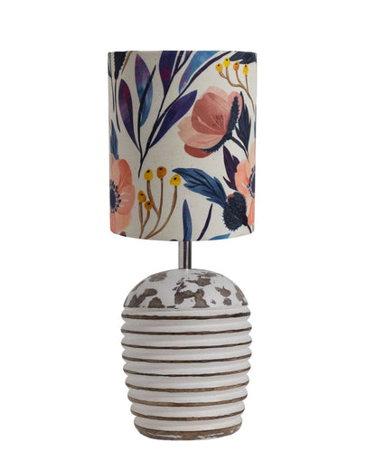 Modern Table Lamp, Wooden Base Modern Fabric Lampshade for Home Office Cafe Restaurant, Ribbed Basket