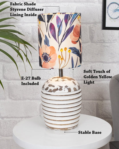 Modern Table Lamp, Wooden Base Modern Fabric Lampshade for Home Office Cafe Restaurant, Ribbed Basket