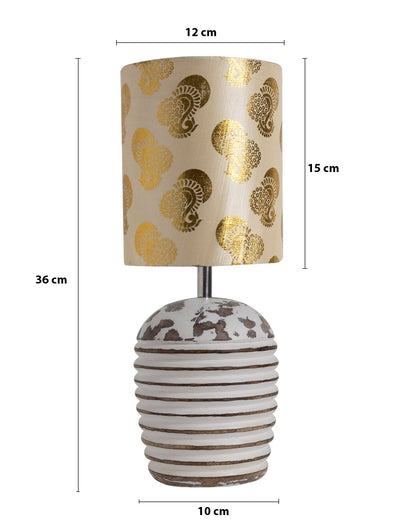 Modern Table Lamp, Wooden Base Modern Fabric Lampshade for Home Office Cafe Restaurant, Ribbed Basket