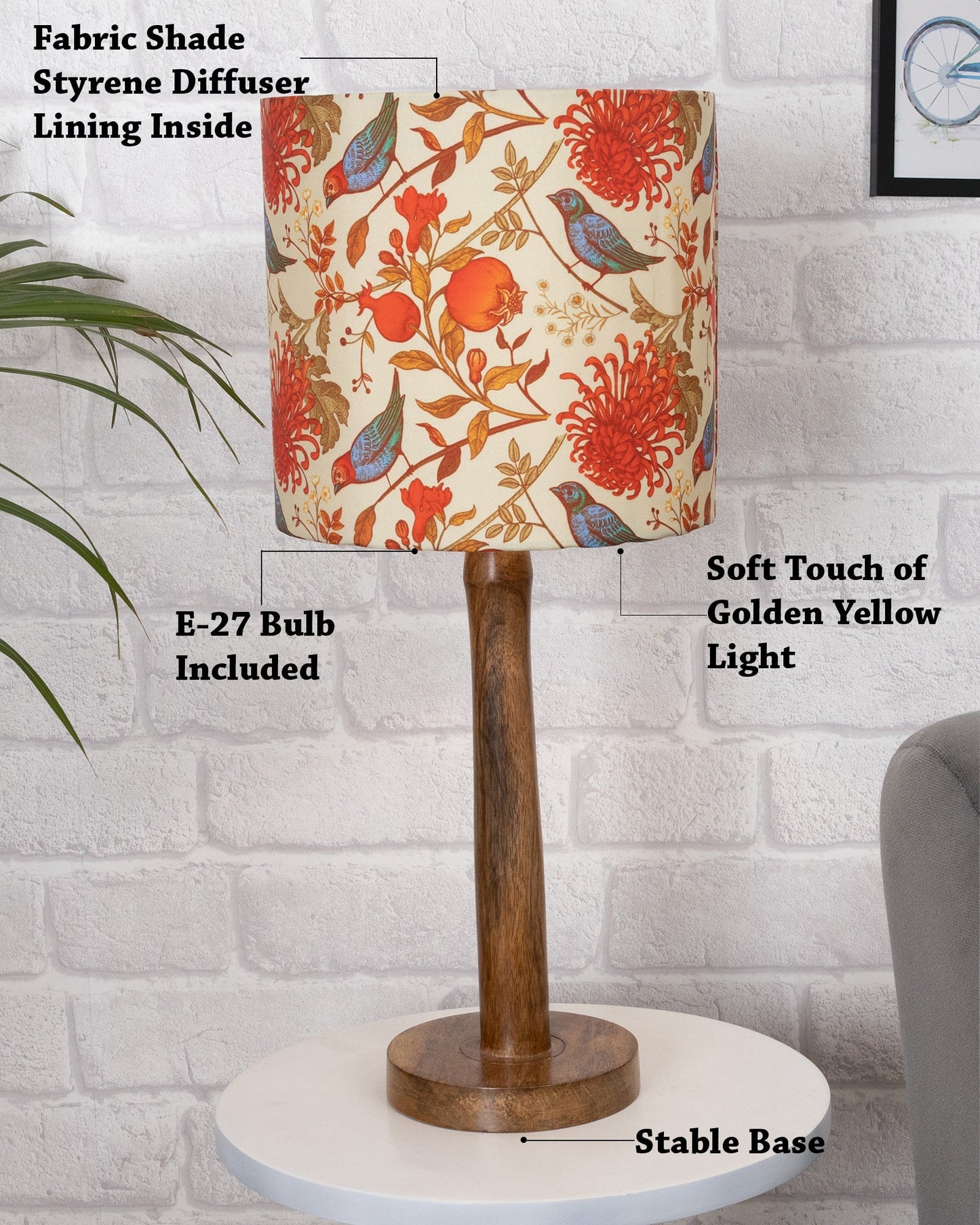 Modern Table Lamp, Wooden Base Modern Fabric Lampshade for Home Office Cafe Restaurant, Nordic Stick
