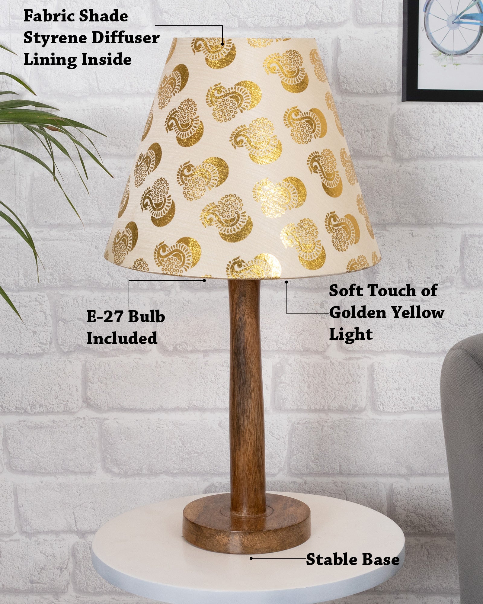 Modern Table Lamp, Wooden Base Modern Fabric Lampshade for Home Office Cafe Restaurant, Nordic Stick