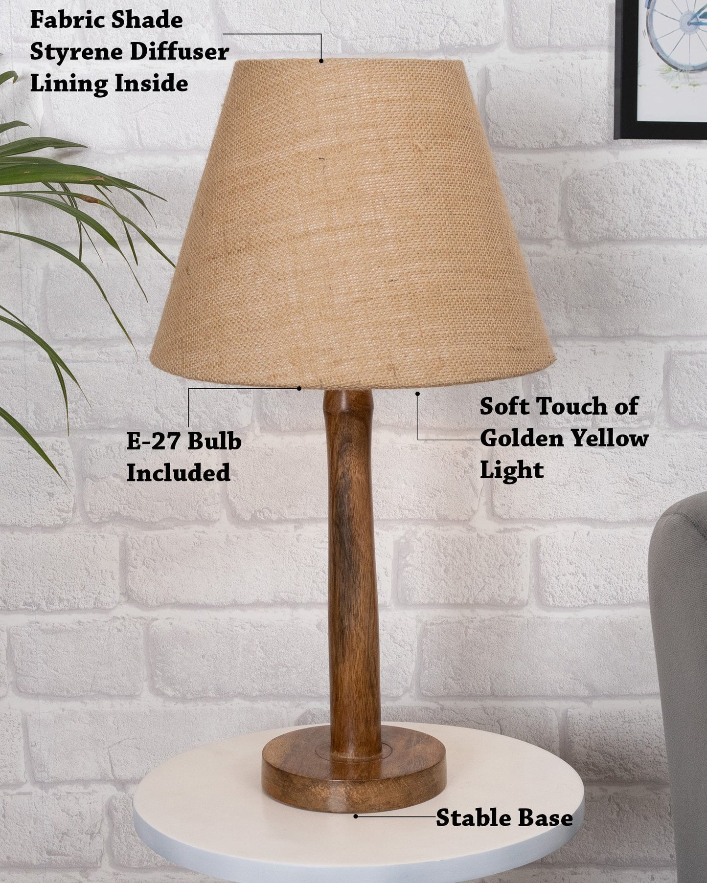 Modern Table Lamp, Wooden Base Modern Fabric Lampshade for Home Office Cafe Restaurant, Nordic Stick