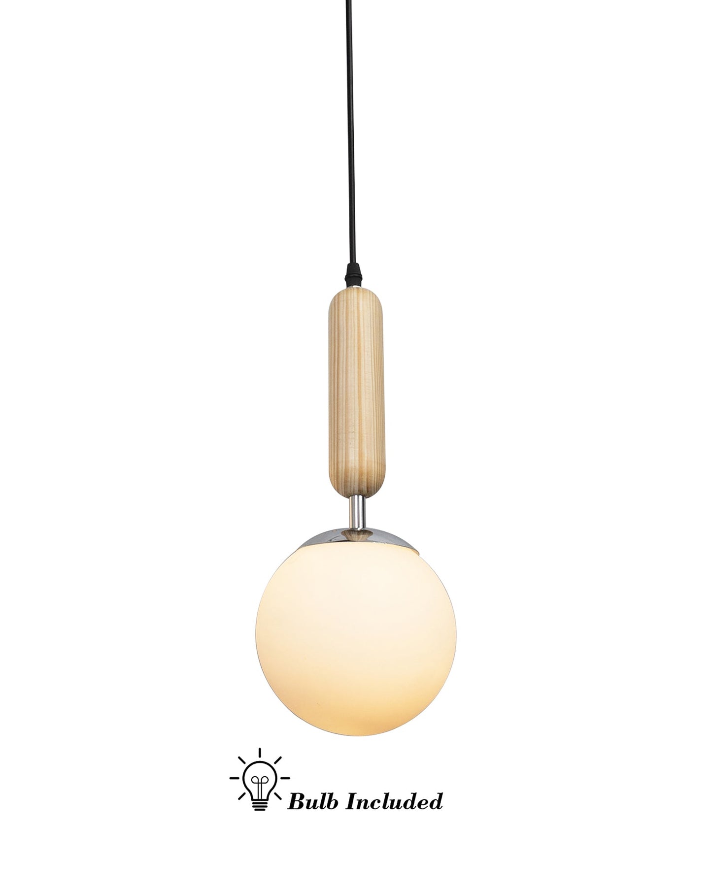 Wood Bullet Lamp with chrome cap Ceiling lamp white frosted glass globe Pack of 1