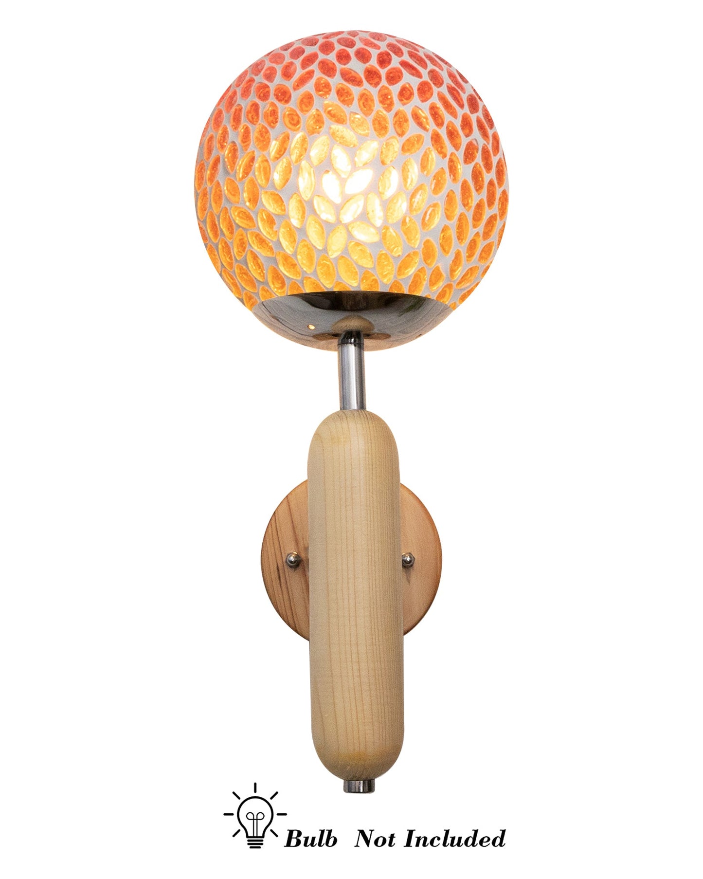Wood Bullet Wall Lamp with chrome finish, lamp white glass globe