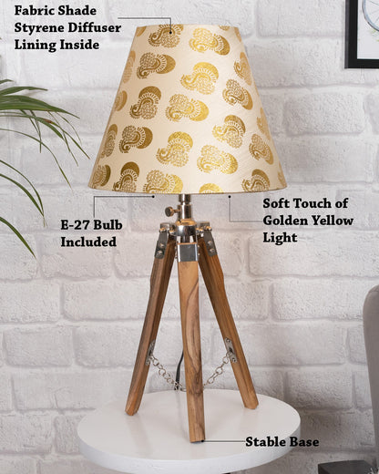Modern Table Lamp, Wooden Base Modern Fabric Lampshade for Home Office Cafe Restaurant, Tripod