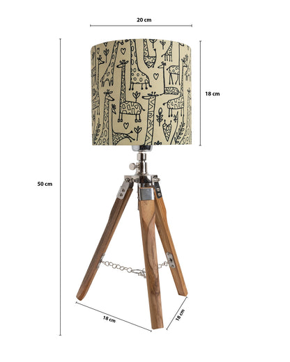 Modern Table Lamp, Wooden Base Modern Fabric Lampshade for Home Office Cafe Restaurant, Tripod