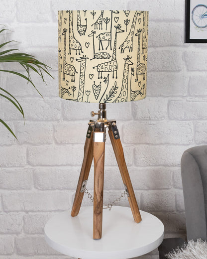 Modern Table Lamp, Wooden Base Modern Fabric Lampshade for Home Office Cafe Restaurant, Tripod