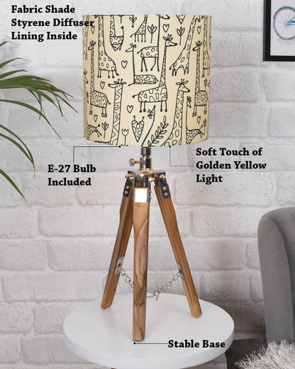 Modern Table Lamp, Wooden Base Modern Fabric Lampshade for Home Office Cafe Restaurant, Tripod