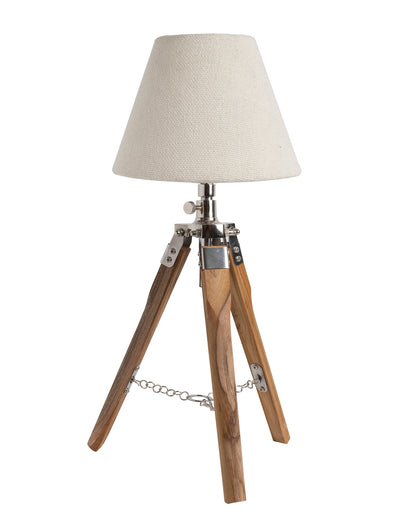 Modern Table Lamp, Wooden Base Modern Fabric Lampshade for Home Office Cafe Restaurant, Tripod