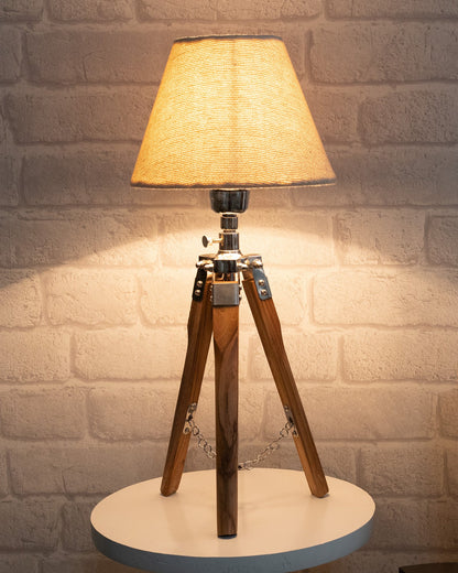 Modern Table Lamp, Wooden Base Modern Fabric Lampshade for Home Office Cafe Restaurant, Tripod