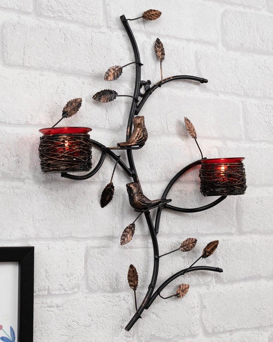 Tree with Bird Nest Votive Stand, Wall Candle holder and Tealight candles