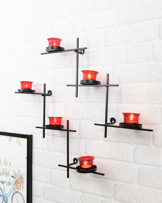 Black Scorching Ladder with Six Votive, Wall Hanging Candle Tealight Holder, Set of 2