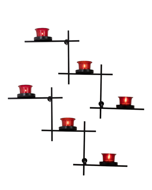 Black Scorching Ladder with Six Votive, Wall Hanging Candle Tealight Holder, Set of 2