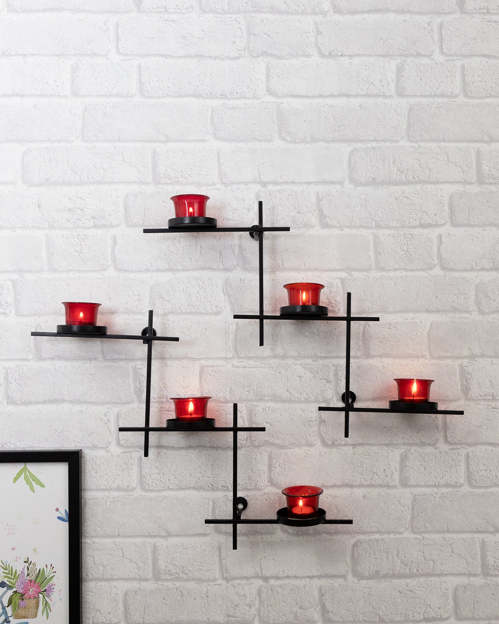Black Scorching Ladder with Six Votive, Wall Hanging Candle Tealight Holder, Set of 2