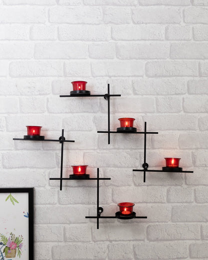 Black Scorching Ladder with Six Votive, Wall Hanging Candle Tealight Holder, Set of 2