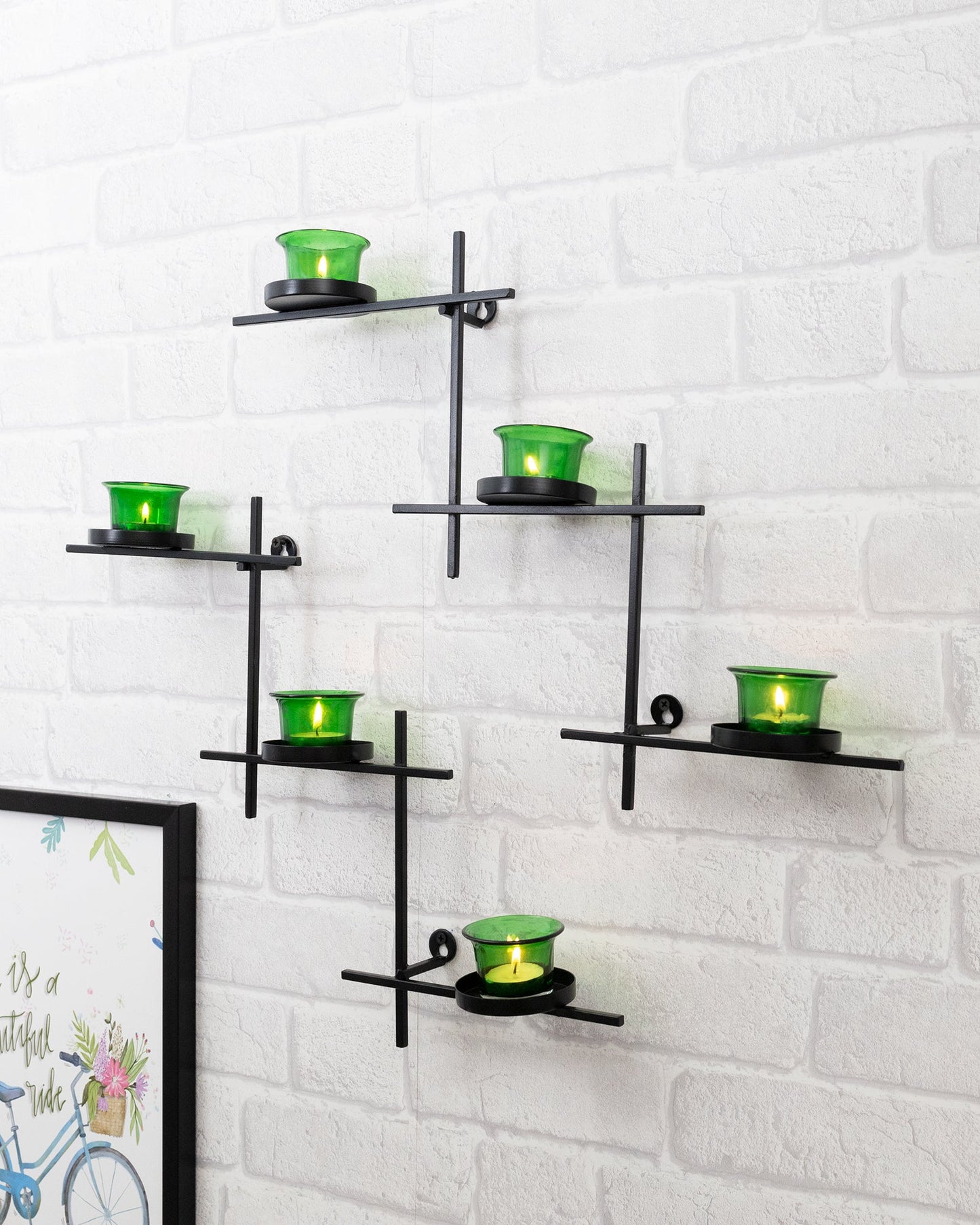 Black Scorching Ladder with Six Votive, Wall Hanging Candle Tealight Holder, Set of 2