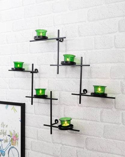 Black Scorching Ladder with Six Votive, Wall Hanging Candle Tealight Holder, Set of 2