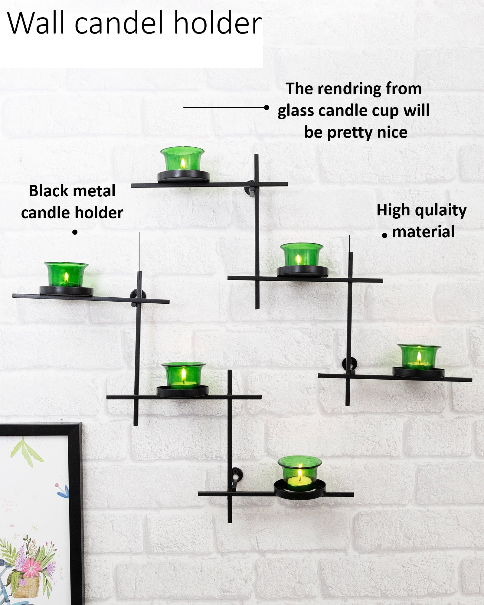 Black Scorching Ladder with Six Votive, Wall Hanging Candle Tealight Holder, Set of 2