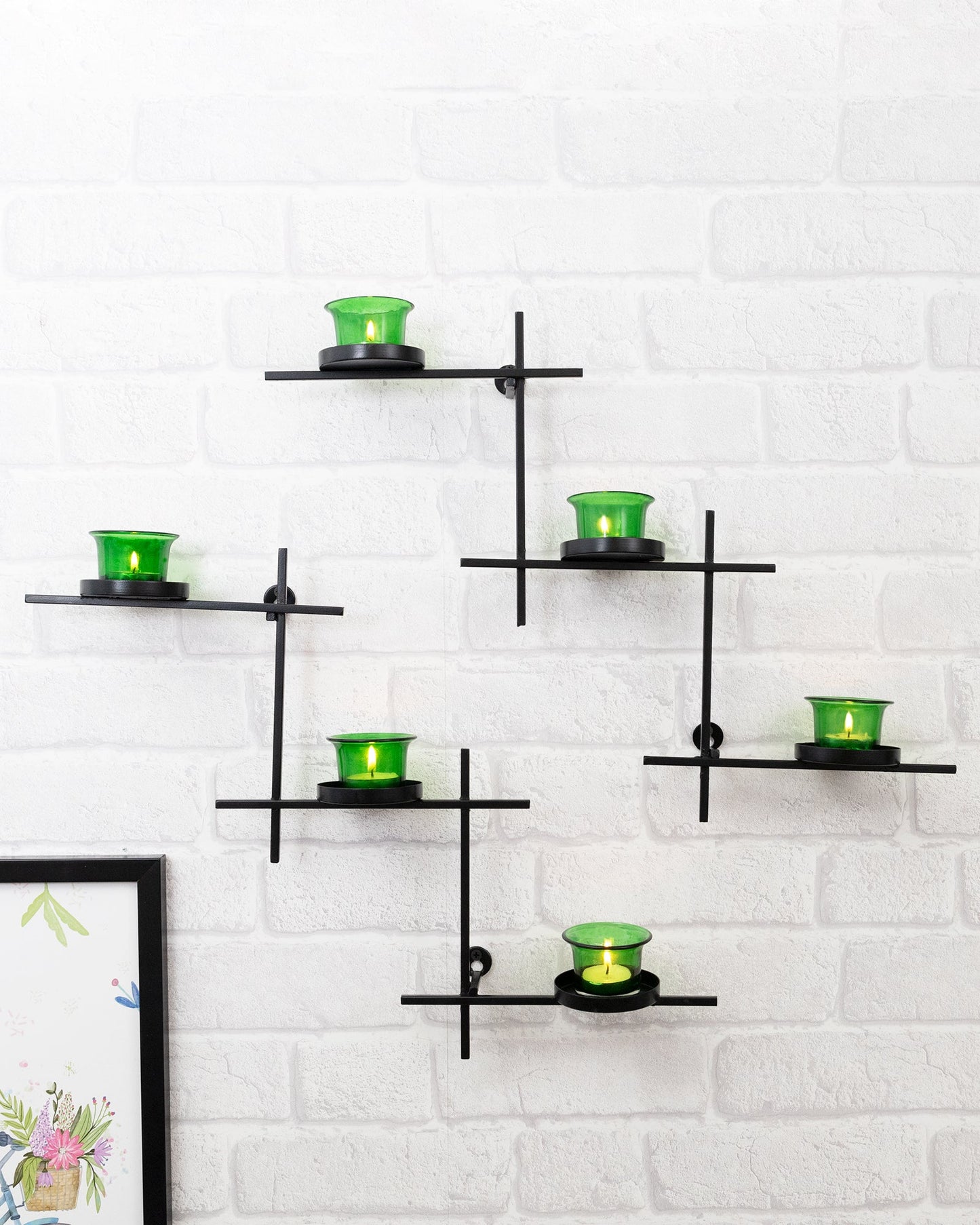 Black Scorching Ladder with Six Votive, Wall Hanging Candle Tealight Holder, Set of 2